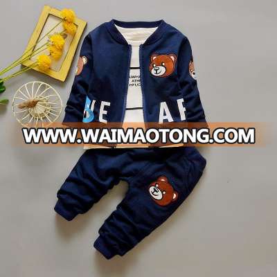 CC0208 2017 Autumn Children's Long Sleeve Clothes Three Sets Children's Boy Smiling Face Striped Sets