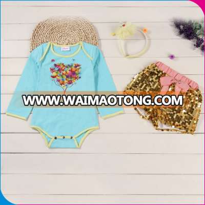 BS010401 2017 Year New Style Baby Rompers Newborn Girls Clothes 100% Cotton Long Sleeve Romper with Dress Sets