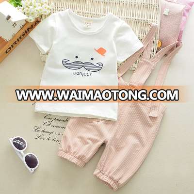 2017 Summer Baby Girls Boys Clothes Suits Infant Cotton Suits Casual Cute Beard T Shirt+Stripe Straps Shorts Children Kids Suits